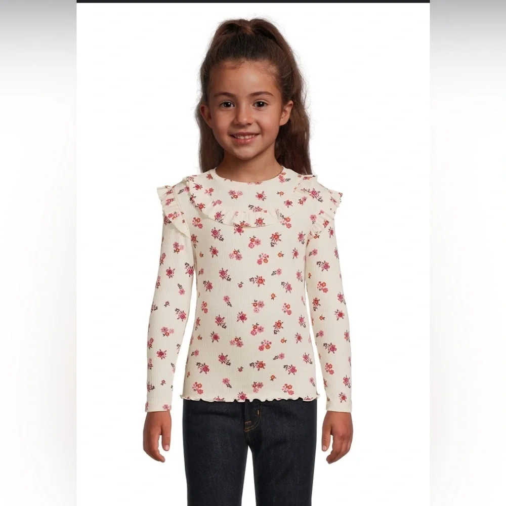 365 Kids from Garanimals Girls Ruffle Rib T-Shirt with Long Sleeves